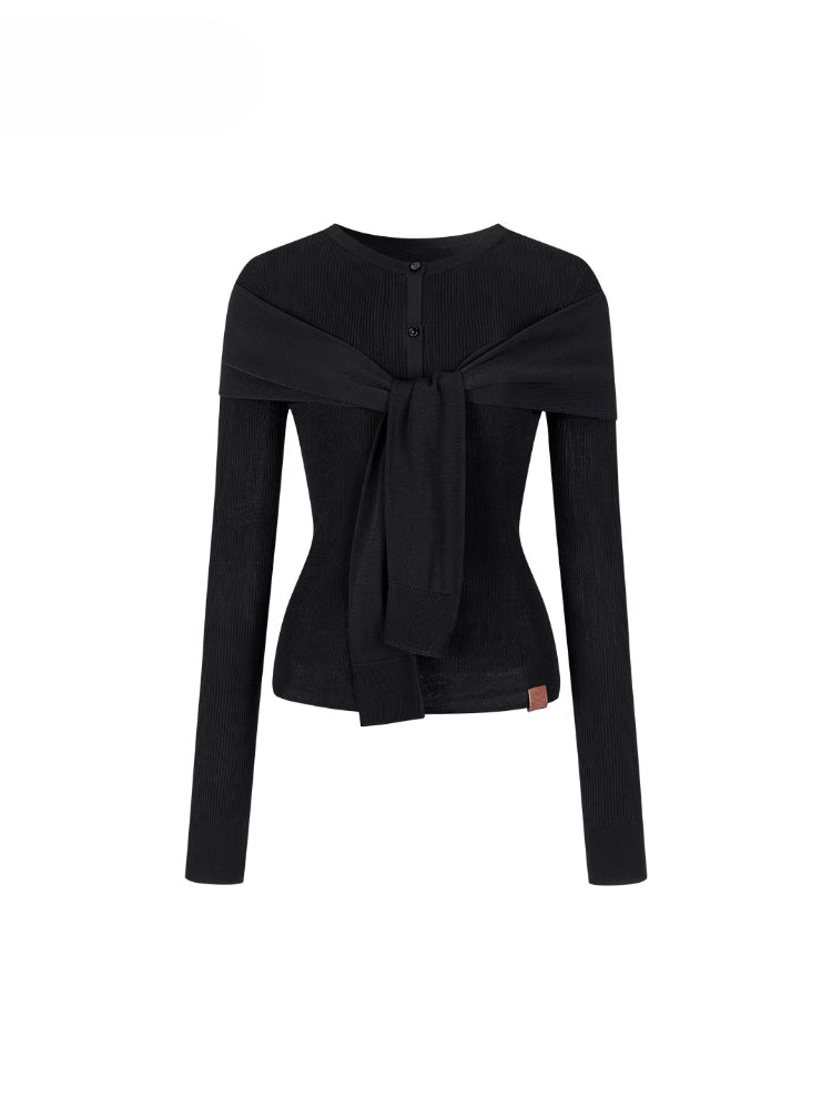 Two-Way Wear Knit Cardigan with Scarf Shawl