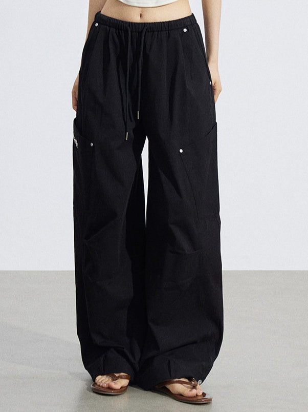 Ruched Utility Wide-Leg Cargo Pants