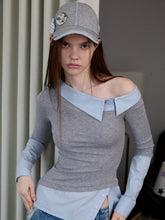 Asymmetric Collar Fake Two-Piece Fitted Blouse - CHINASQUAD