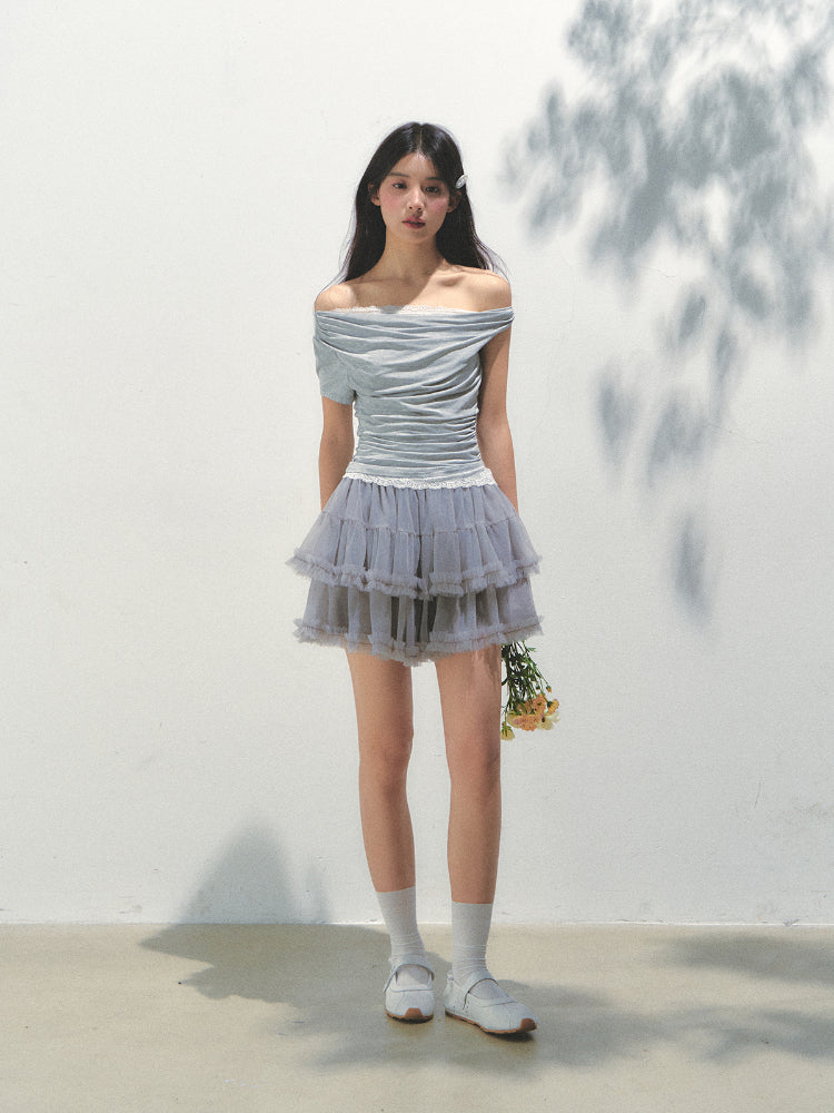 Grey Mesh Tiered A-Line Skirt - CHINASQUAD