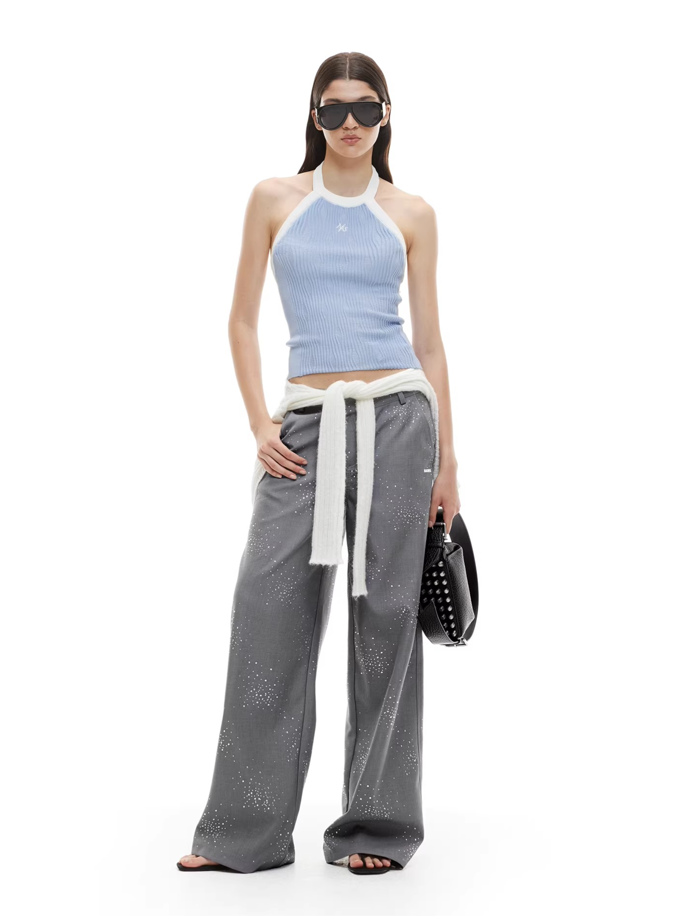 Asymmetric Ribbed Halter Knit Top