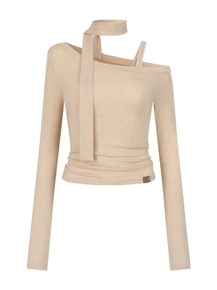 Wool Blend Asymmetric Shoulder T-Shirt - CHINASQUAD