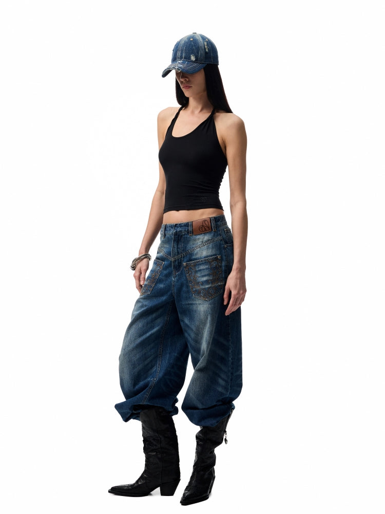 Slanted U-Neck Knot Embroidery Vest - CHINASQUAD