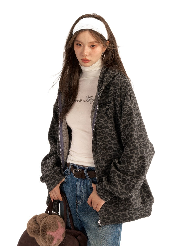 Brown & Gray Leopard Print Coat - CHINASQUAD