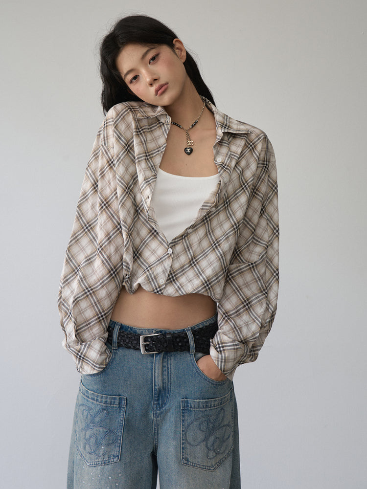 Two-piece Look Checked Long-sleeve Shirt - CHINASQUAD