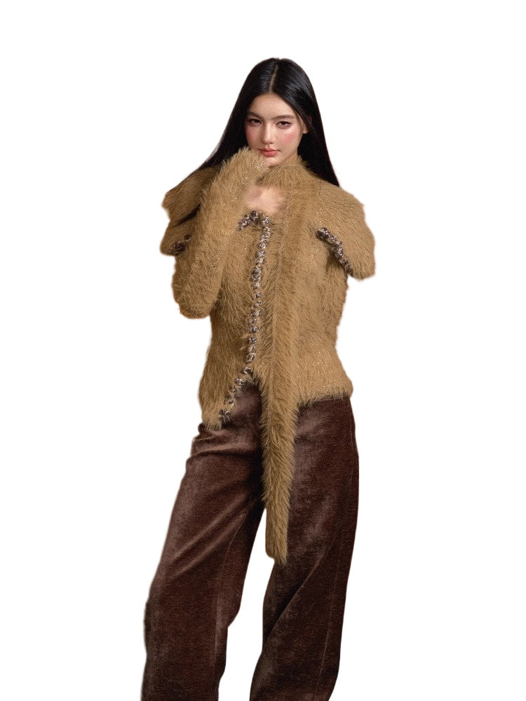 Knitted Large Lapel Cardigan Sweater - CHINASQUAD