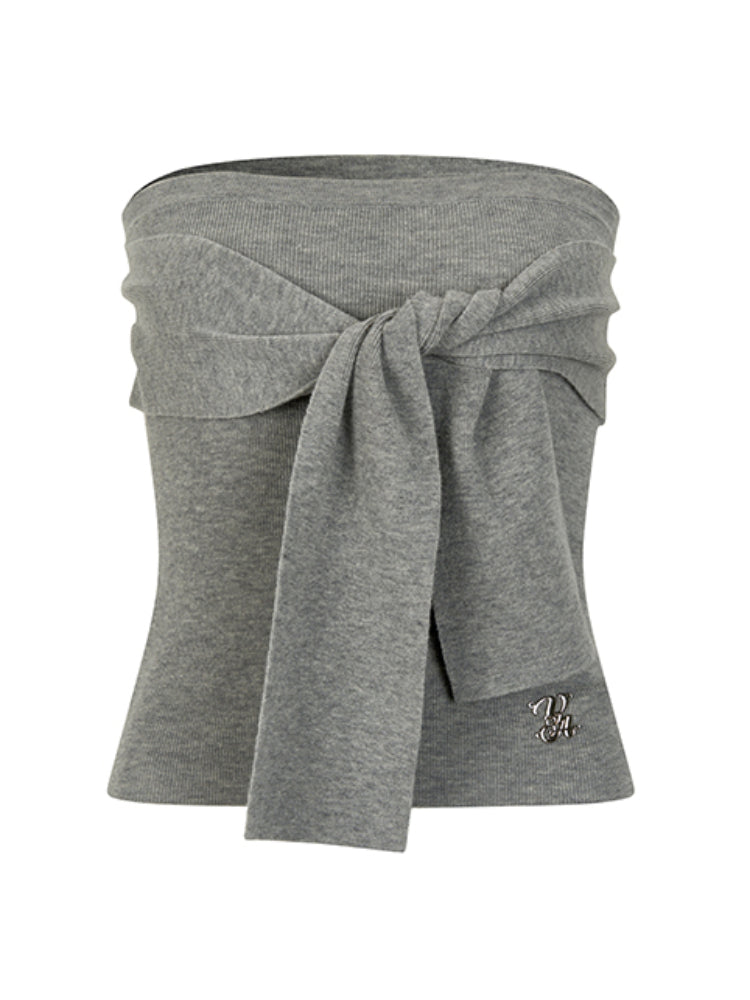 Gray & Navy Blue Tie-Knitted Top - CHINASQUAD