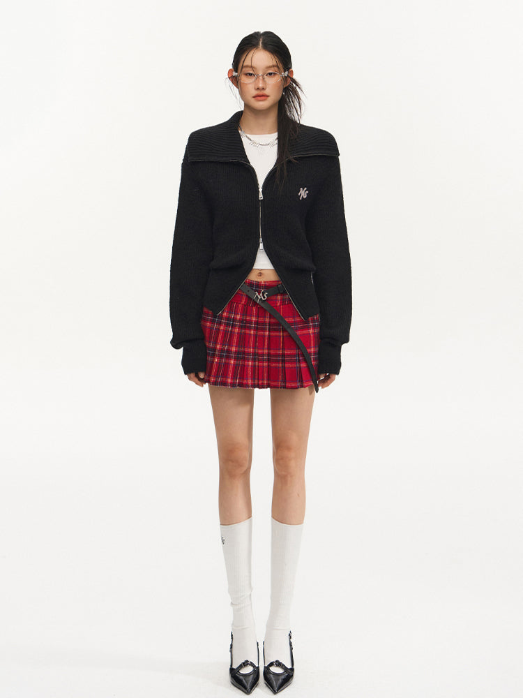 Black Loose Fit Double Zipper Knit Cardigan - CHINASQUAD