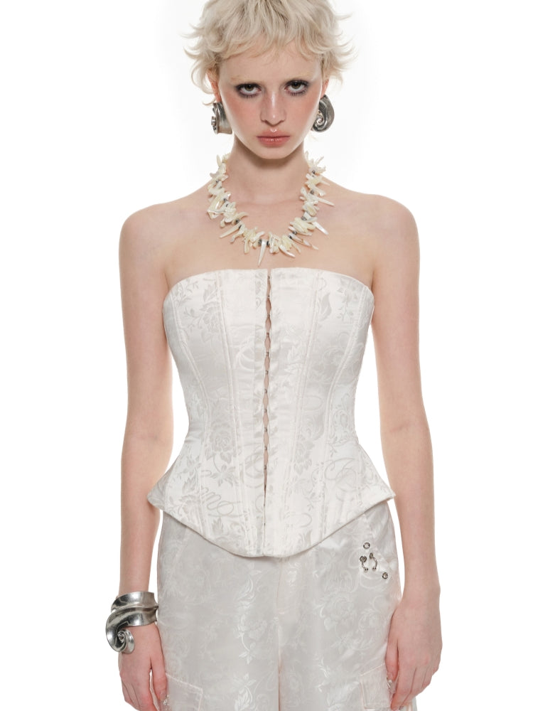 White & Black Jacquard Corset - CHINASQUAD