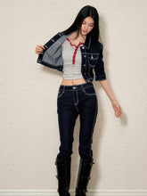 Color-Contrast Denim Jacket & Pants Set - CHINASQUAD