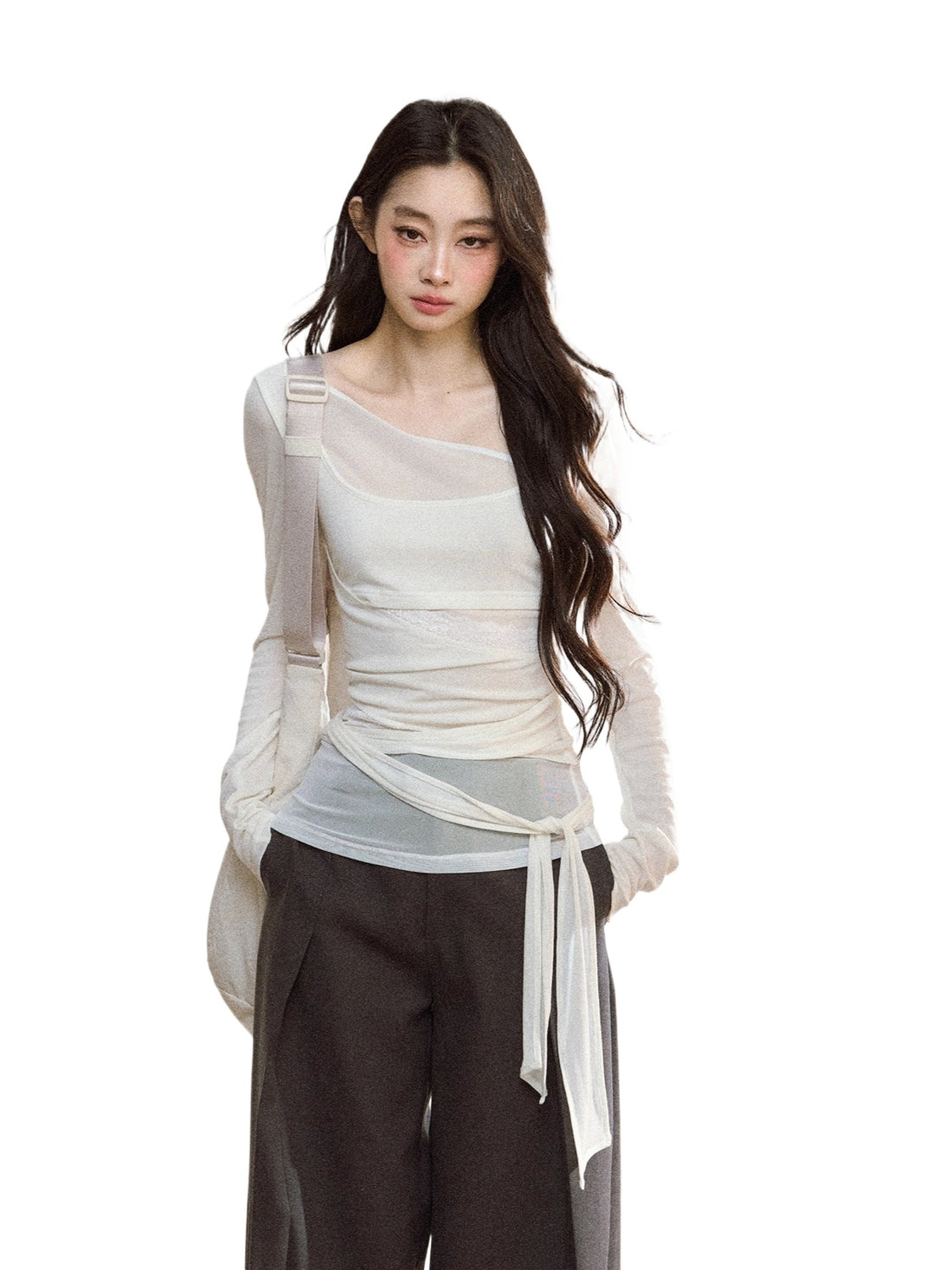 Layered Mesh-Knit Asymmetric Slim-Fit T-Shirt - CHINASQUAD