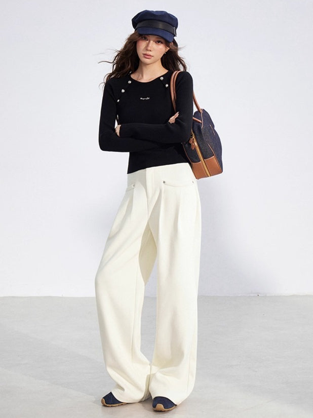 Two-Tone Layered Ribbed Knit Crewneck