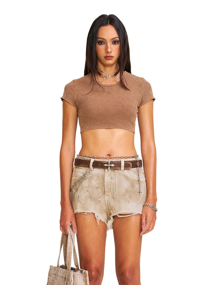 Vintage Storm Fade Dye Silk Gym Short Tee Fading Desert - CHINASQUAD