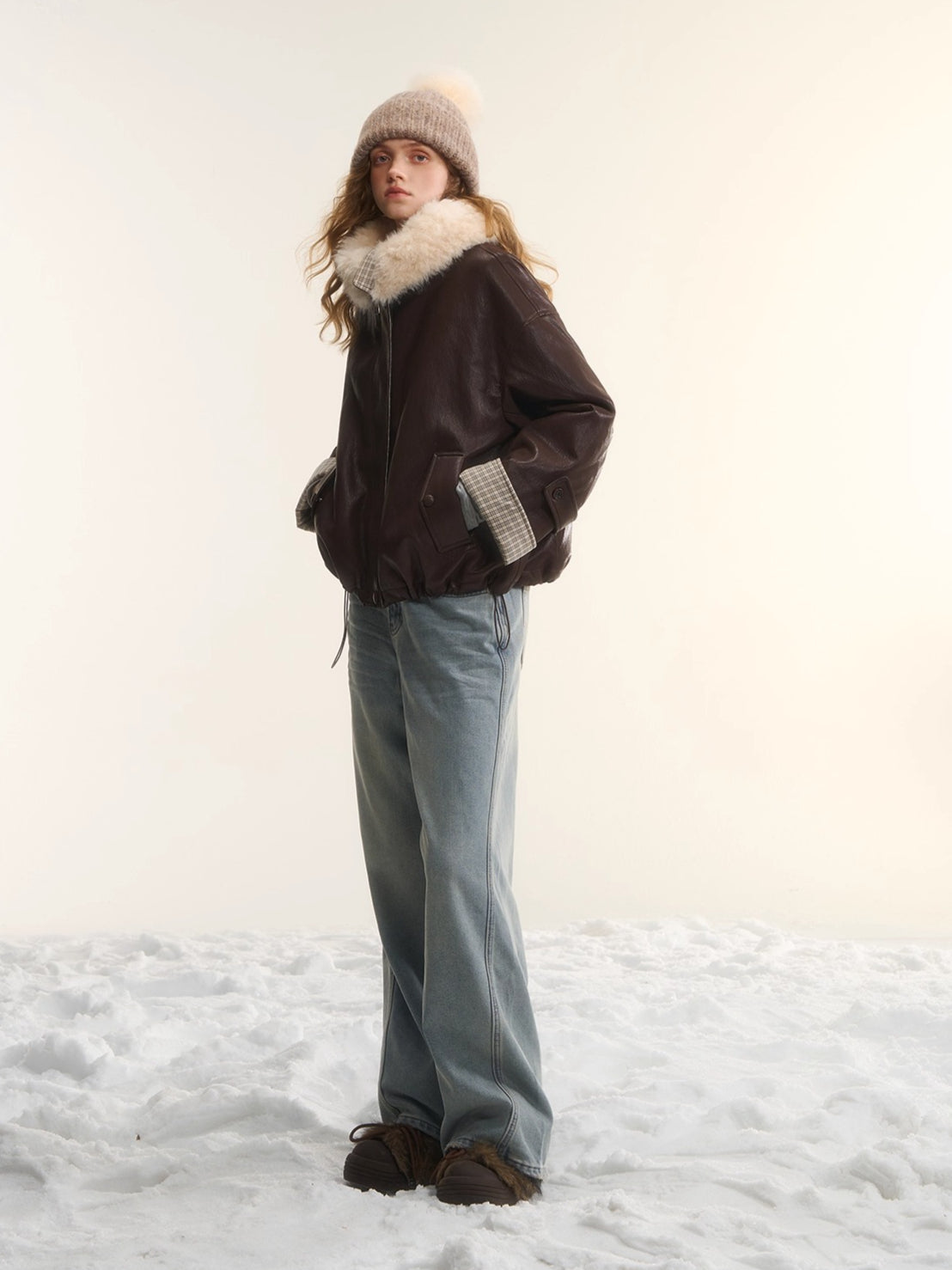 Faux-Fur Collar Down Leather Jacket