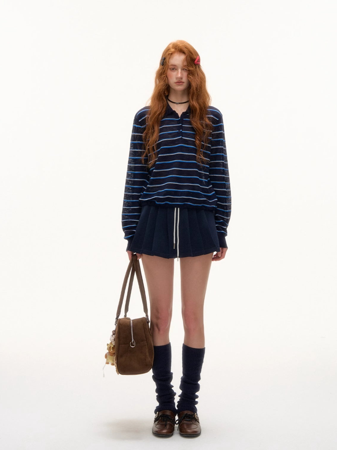 Striped Polo Drawstring T-shirt