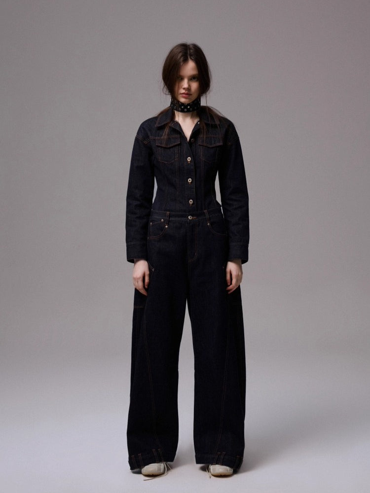 Embroidered Low-waist Loose Wide-leg Pants
