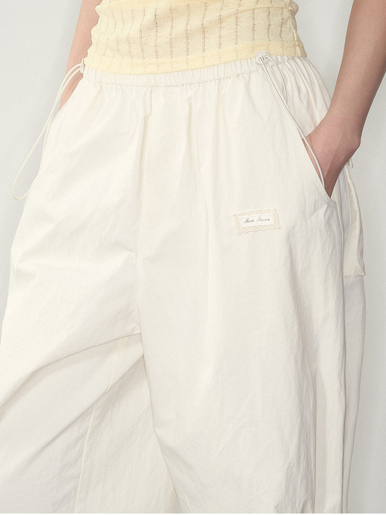 Pink & White Parachute Wide-Leg Pants - CHINASQUAD