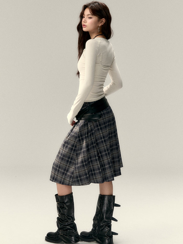 Asymmetrical Plaid Midi Skirt - CHINASQUAD