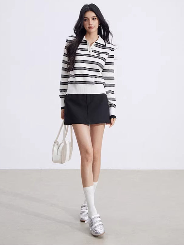 Collegiate Stripe Polo Knit Sweater