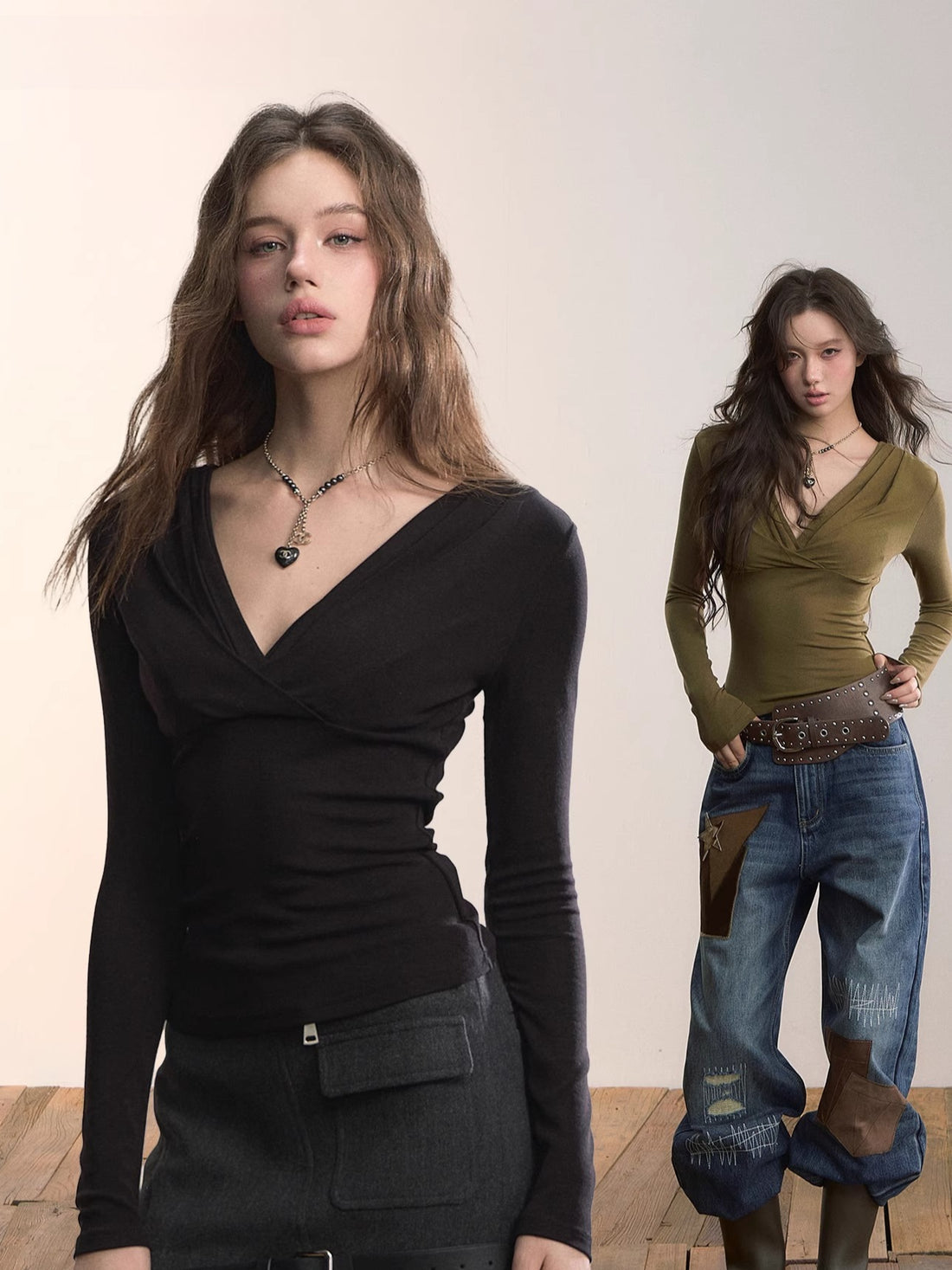 Ruched V-Neck Tencel Slim-Fit Sweater