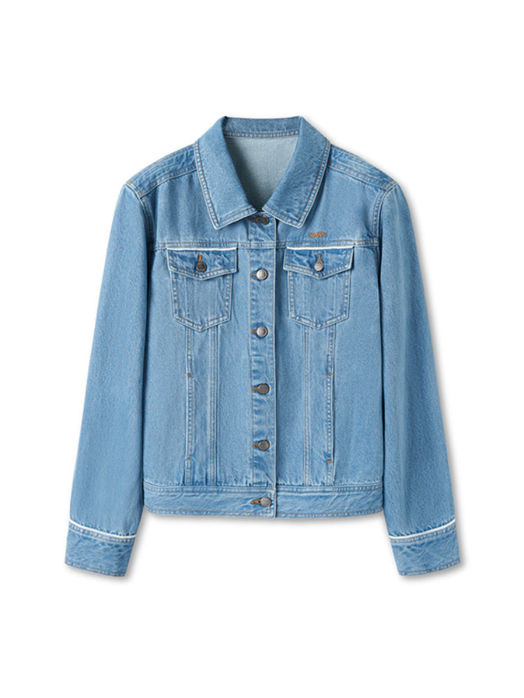 Modern Denim Regular-shoulder Structured Cropped Jacket - CHINASQUAD