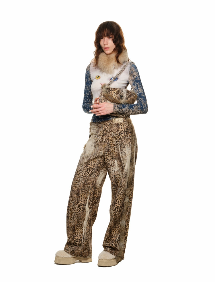 Cat Print Long-Sleeve Crewneck T-Shirt - CHINASQUAD