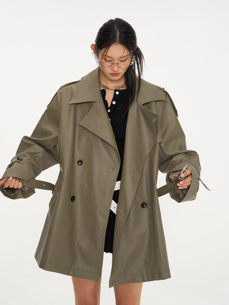 Classic PU Trench Leather Jackets - CHINASQUAD