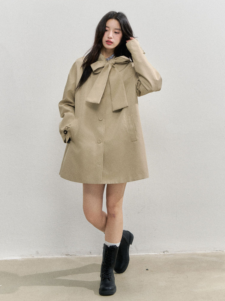 Khaki Bow Trench Coat - CHINASQUAD