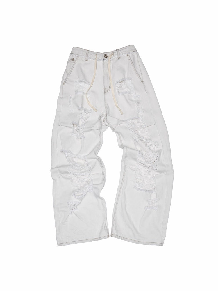 Embroidered Low-Waist Ripped Jeans