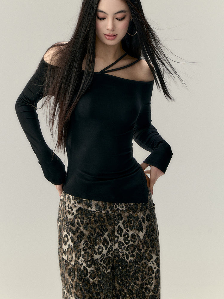 Multi-Strap Off-Shoulder Long Sleeve T-shirt - CHINASQUAD