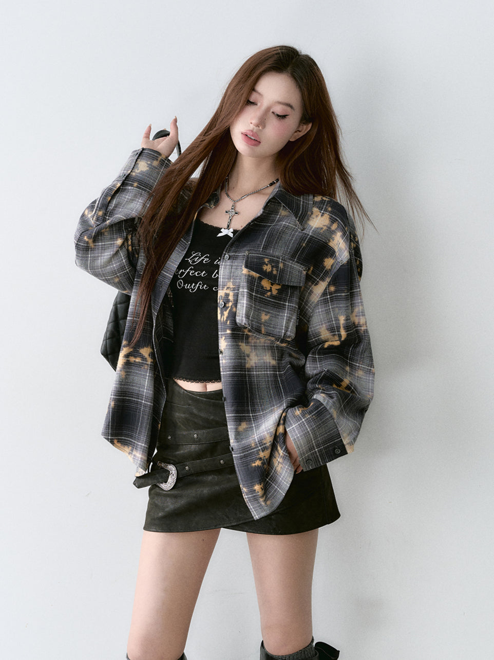 Washed Vintage Rose Beaded Shirt Jacket - CHINASQUAD