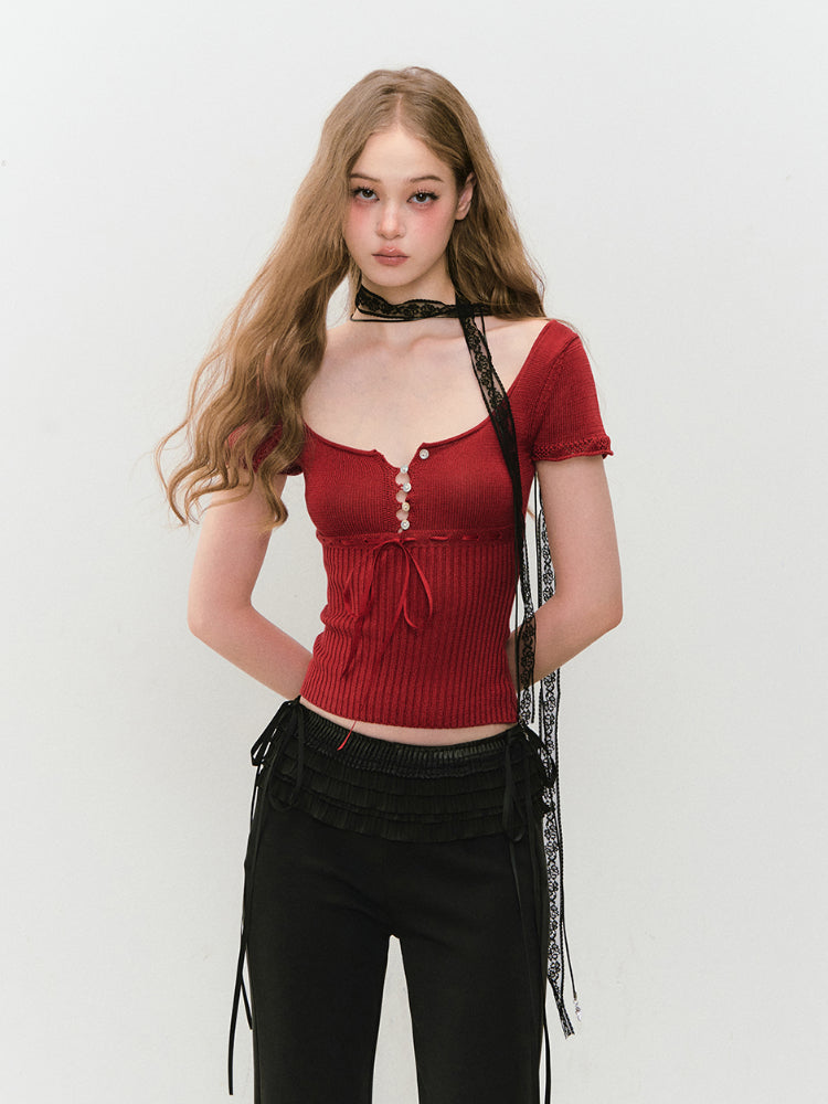 Bowknot Lyocell Knit T-shirt - CHINASQUAD