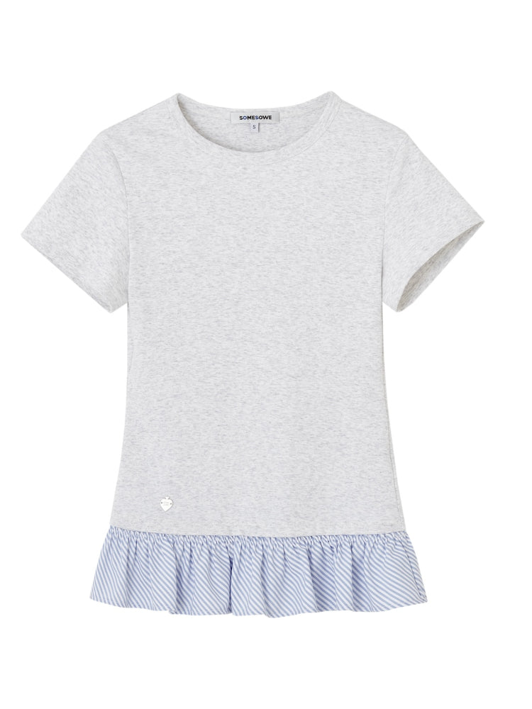 Fake Two-Piece Patchwork Puff Sleeve