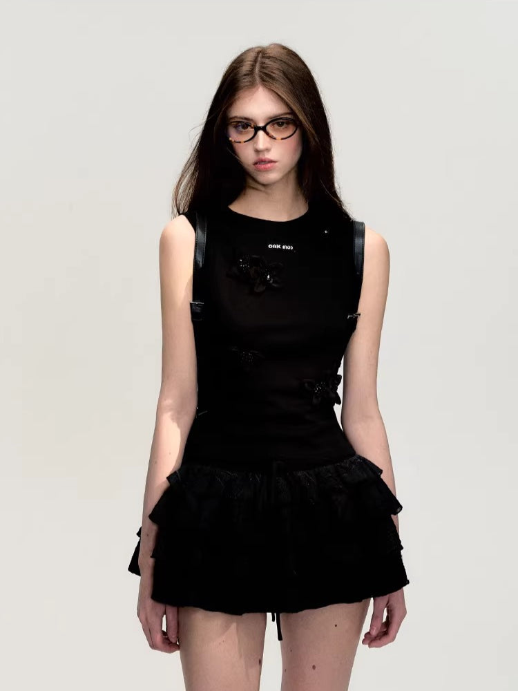 Embroidered Tiered Puff Mini Skirt