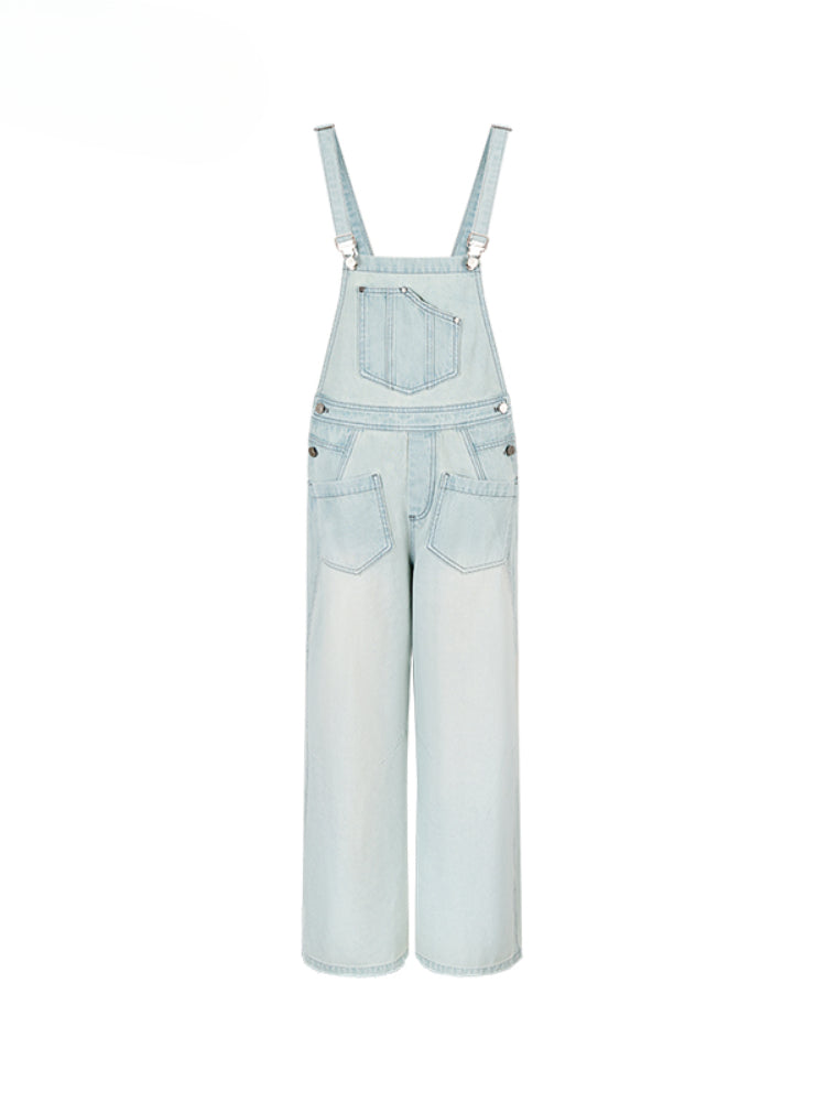 Washed Light Blue Denim Overalls - CHINASQUAD