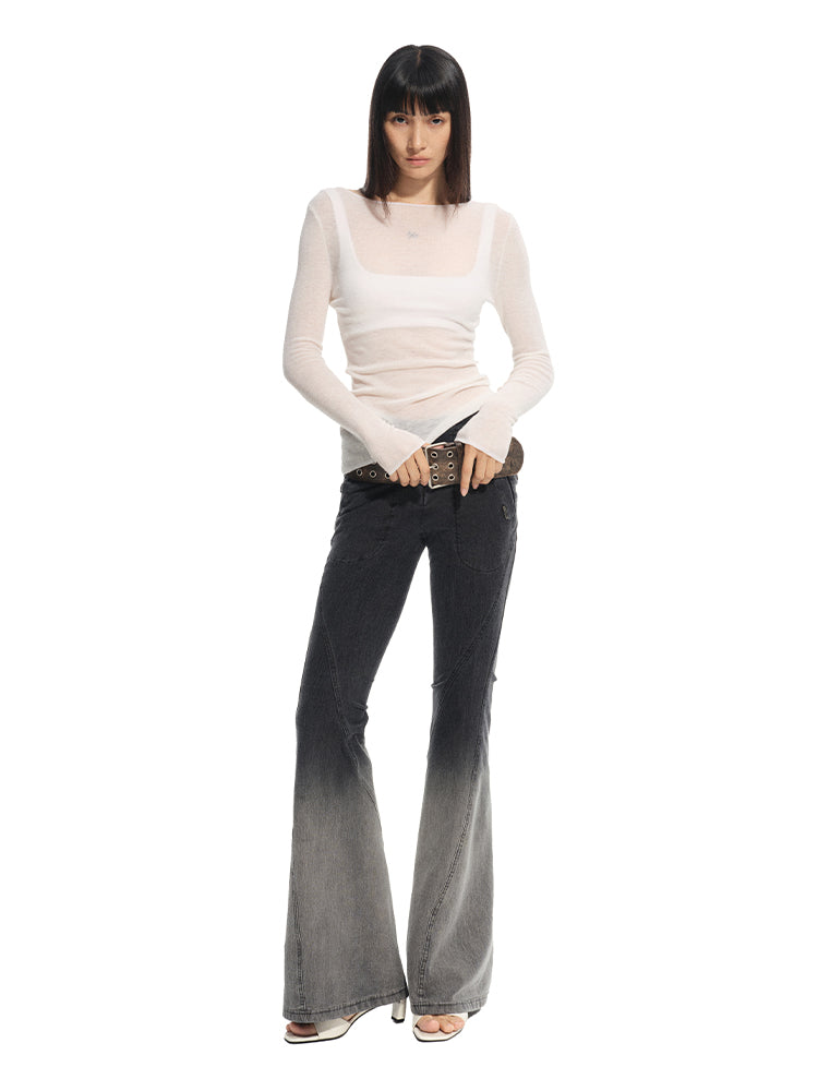 Twill Washed V-Waist Stretch Micro-flare Pants - CHINASQUAD