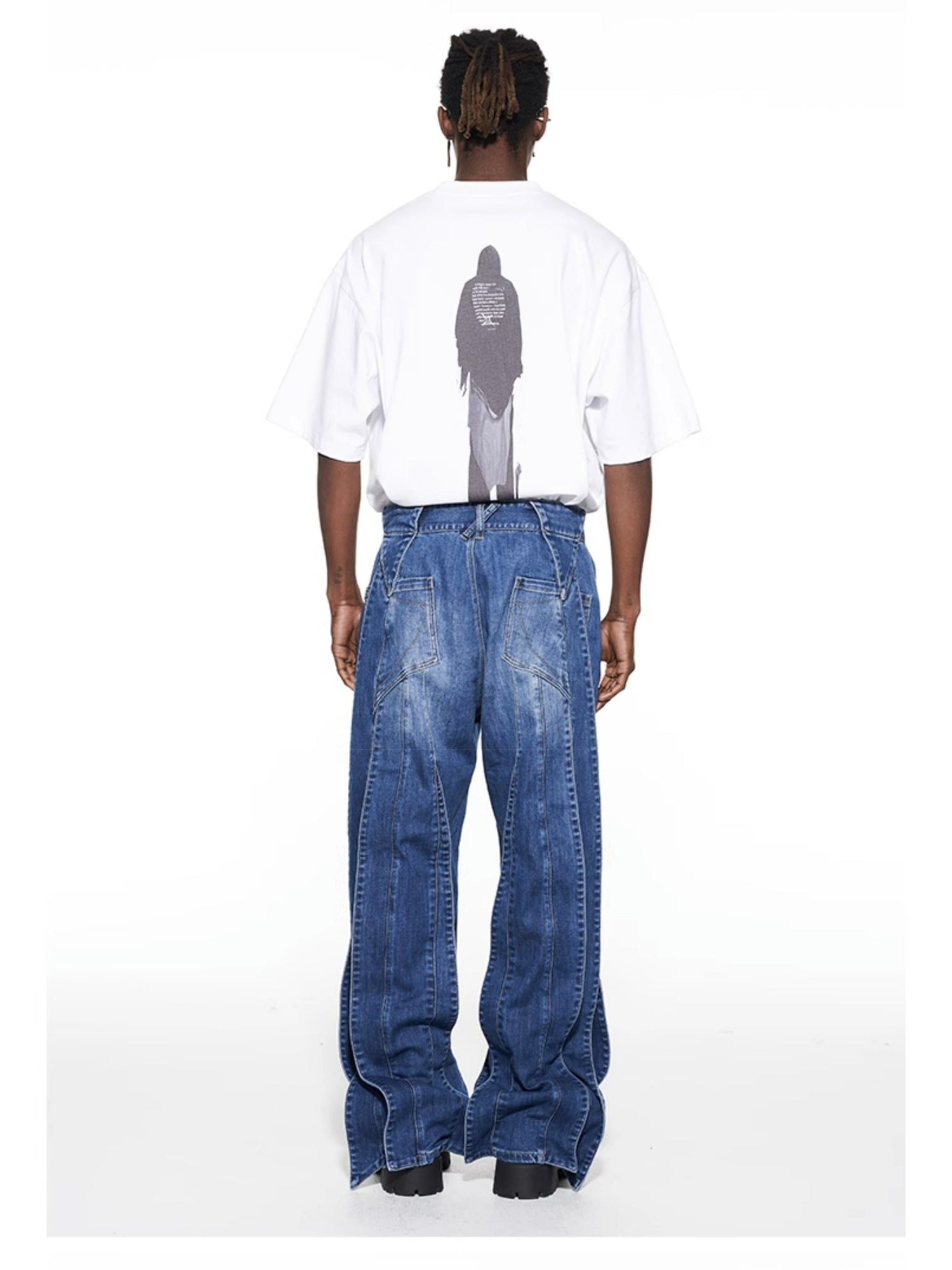 3D Cut Washed Denim Relaxed Jeans - CHINASQUAD