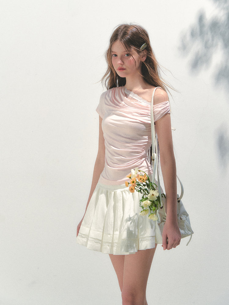 Fake Two-piece Off-the-Shoulder Short-sleeve T-shirt - CHINASQUAD