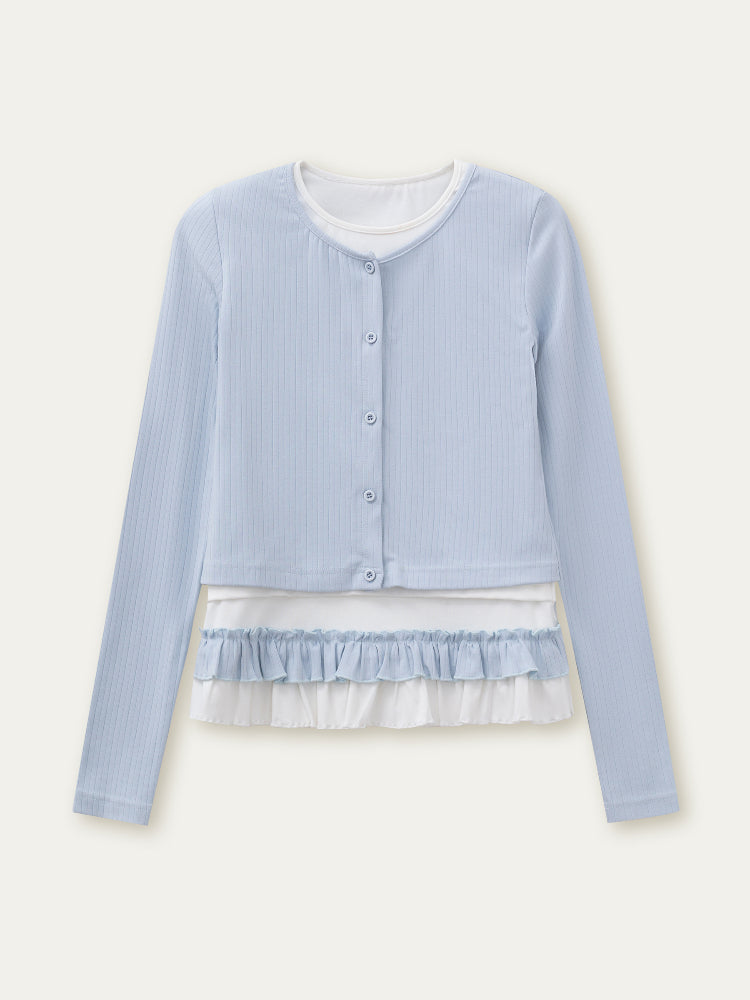 Fake Two-piece Ruffle Top - CHINASQUAD