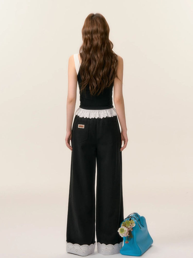Lace Trim Patchwork Trousers - CHINASQUAD