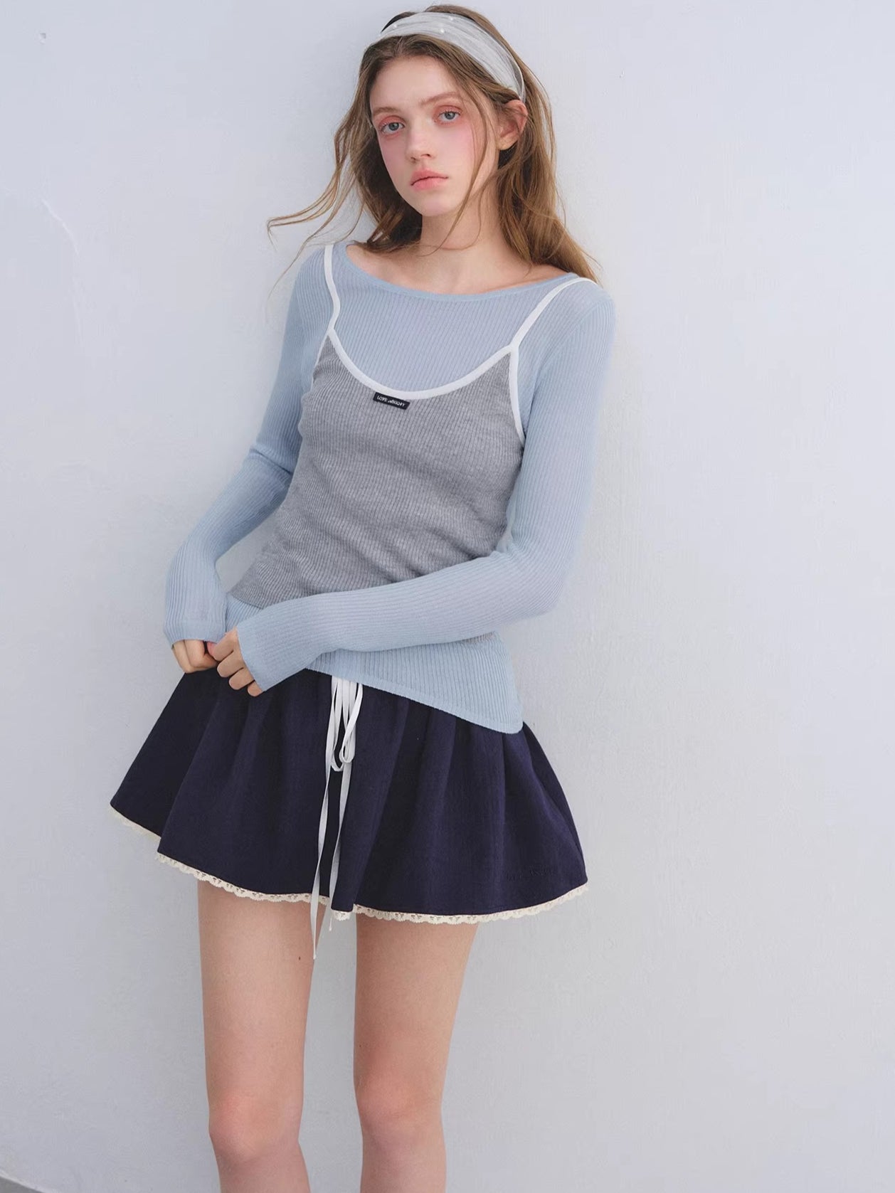 Preppy Ruffle Trim Jacquard Mini Skirt