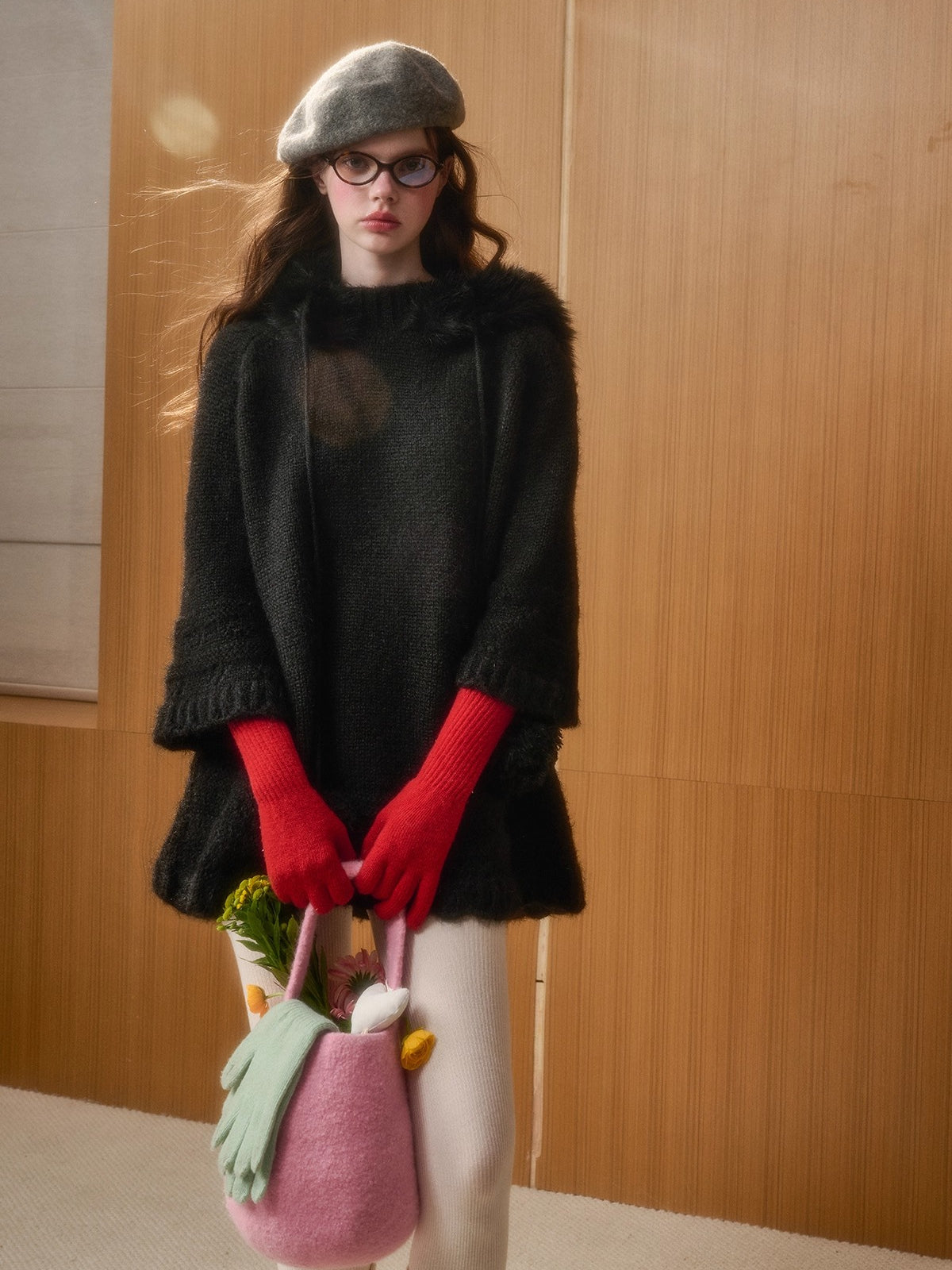 Winter Keepsake Wool-Blend Knitted Cape Dress