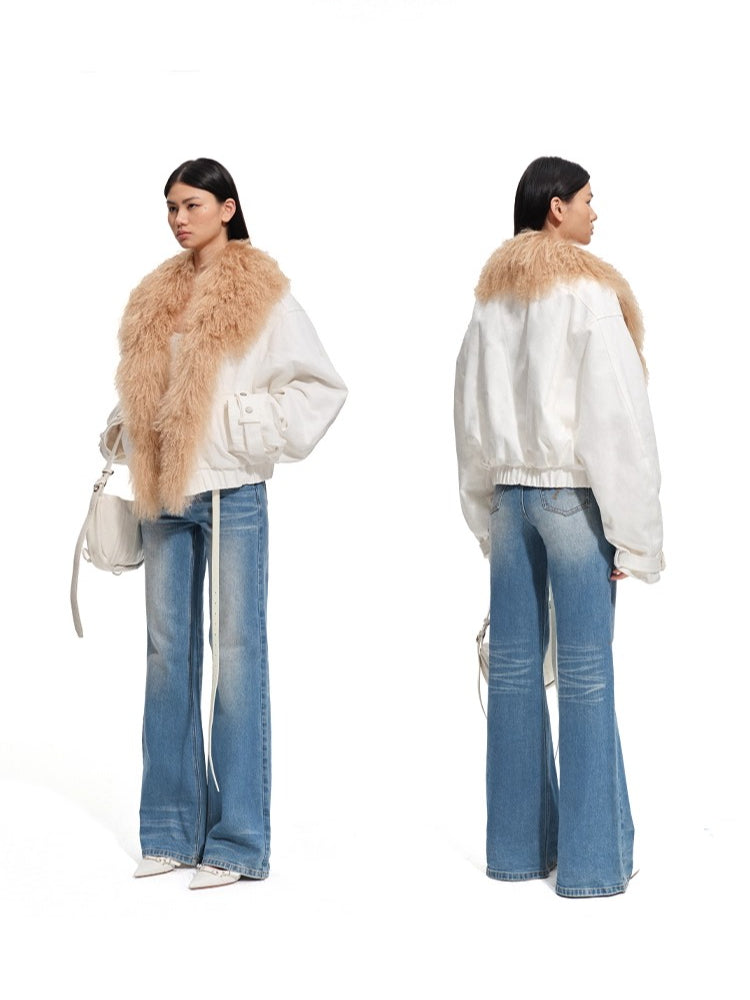 Polar Shearling Collar Denim Down Jacket