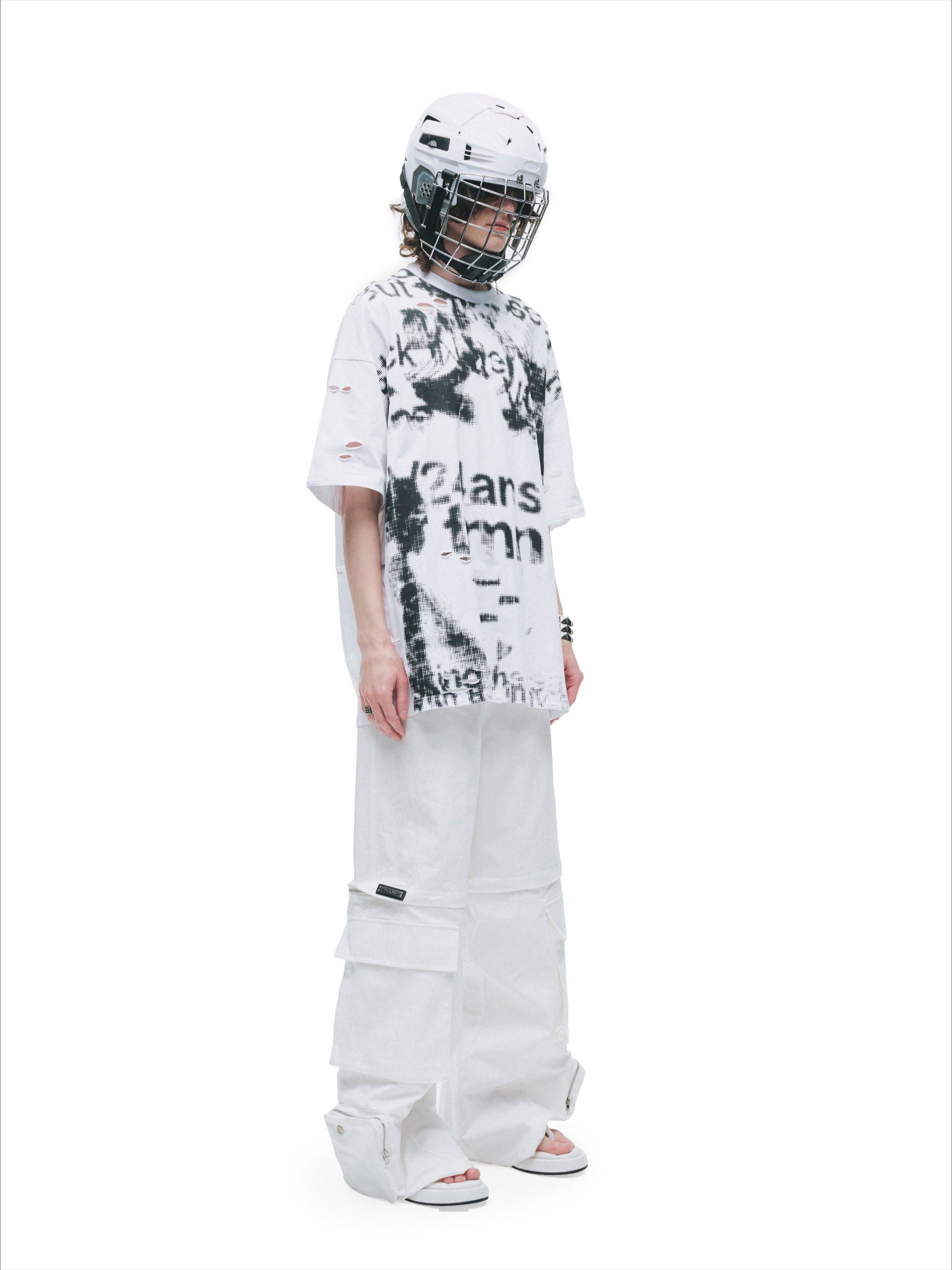 Distressed Laser-Burn Graphic Oversized T-Shirt