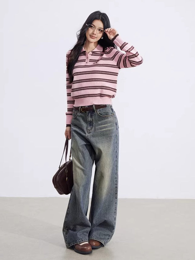 Collegiate Stripe Polo Knit Sweater