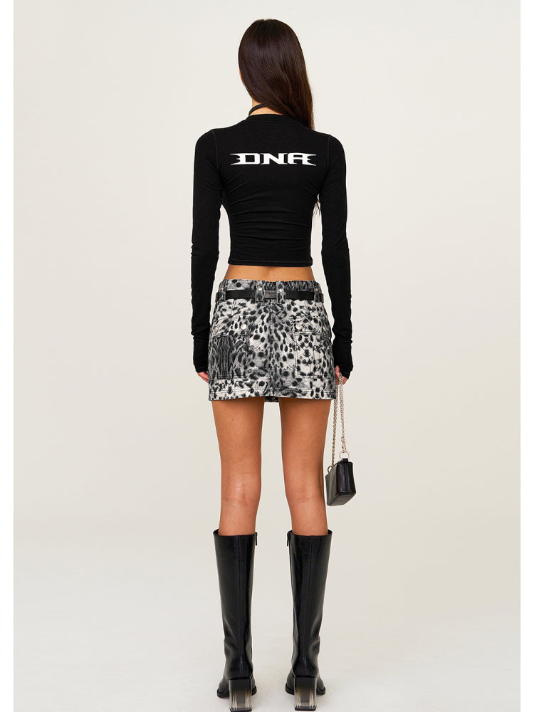 Leopard Print Mid - High Waist Rivet Midi Skirt - CHINASQUAD