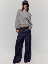 Grey Asymmetric Off-Shoulder Loose Sweatshirt - CHINASQUAD