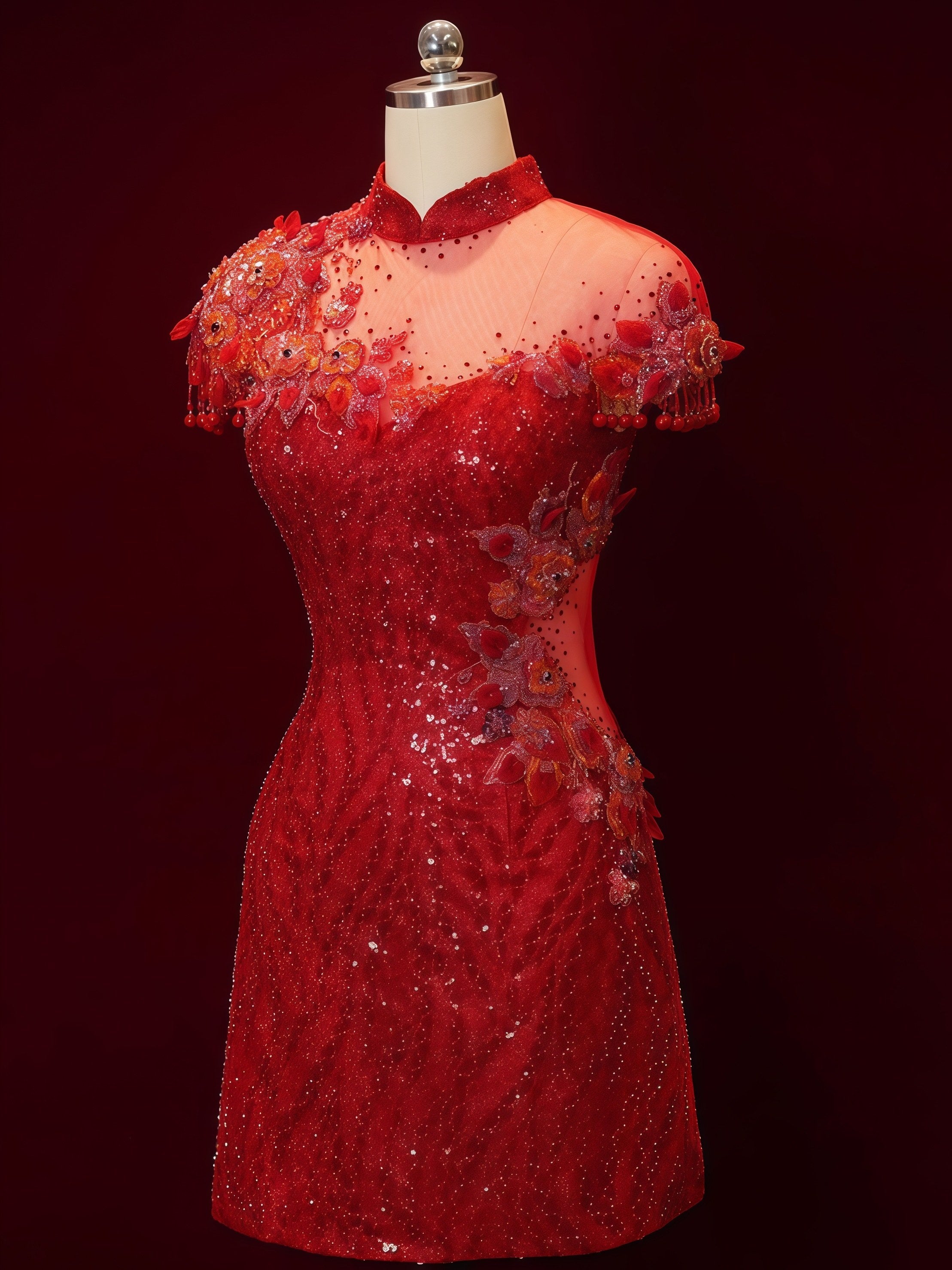 Scarlet Illusion Embroidered Sequin Mini Dress