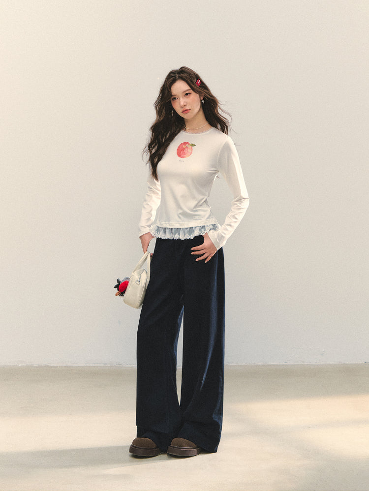 Fruit Print Lace-spliced T-Shirt - CHINASQUAD
