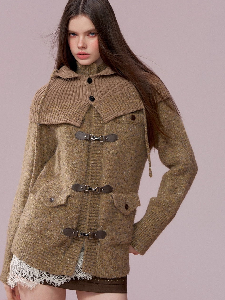 Knit Cardigan & Hooded Cape Set